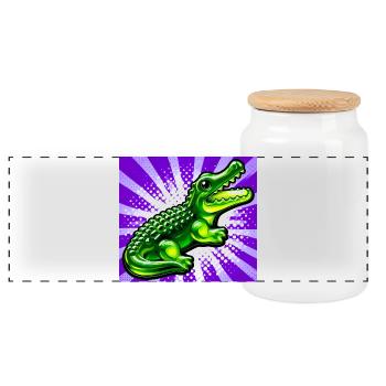 crocodile - Panoramic Cookie Jar with Wooden Lid - white - Front