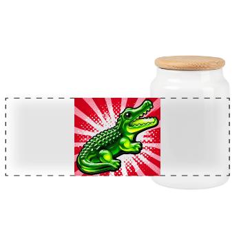 crocodile - Panoramic Cookie Jar with Wooden Lid - white - Front