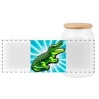 crocodile - Panoramic Cookie Jar with Wooden Lid - white - Front
