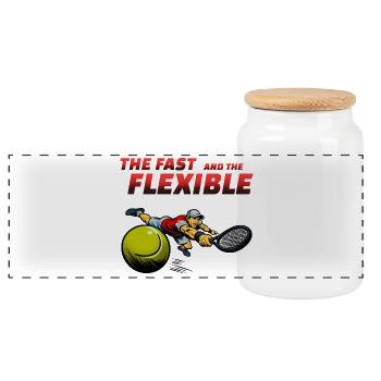 Fast and flexible tennis hero - Panoramic Cookie Jar with Wooden Lid - white - Front