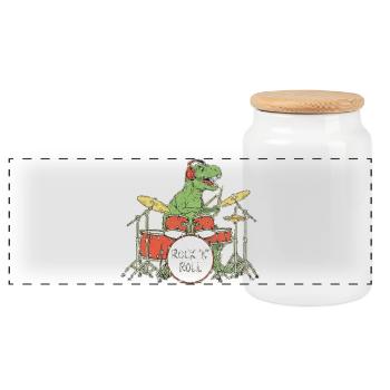 Dino Drummer RocknRoll Illustration - Panorama Keksdose mit Holzdeckel - Weiß - Vorne