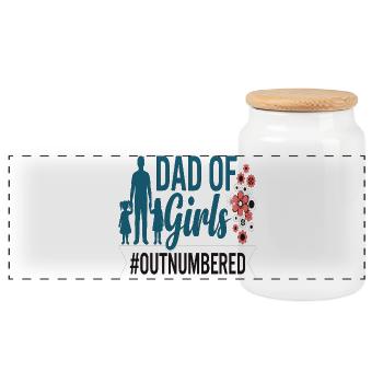 Dad of Girls Outnumbered Daddy Girl - Panoramic Cookie Jar with Wooden Lid - white - Front