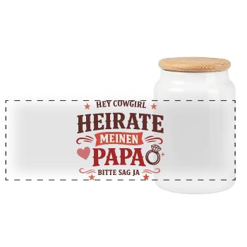 Hey Cow girl heirate meinen Papa Western Antrag - Panorama Keksdose mit Holzdeckel - Weiß - Vorne