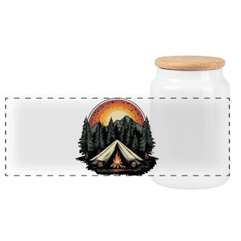Camping Forest Tent - Panoramic Cookie Jar with Wooden Lid - white - Front