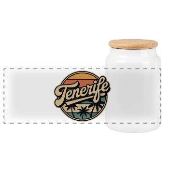 Tenerife Retro Sunset Design - Panoramic Cookie Jar with Wooden Lid - white - Front