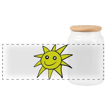 Lächelnde Cartoon-Sonne Kinder - Panorama Keksdose mit Holzdeckel - Weiß - Vorne