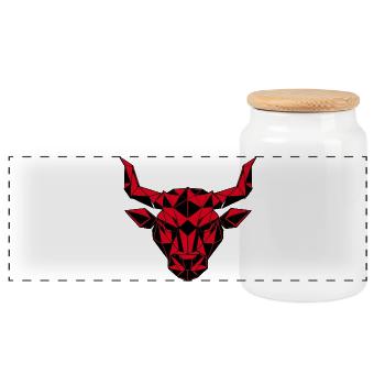 Red geometric bull's head, zodiac sign - Panoramic Cookie Jar with Wooden Lid - white - Front