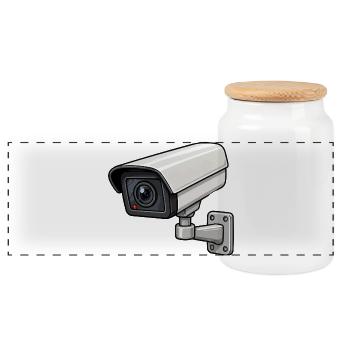 Security Camera Illustration - Panoramic Cookie Jar with Wooden Lid - white - Front
