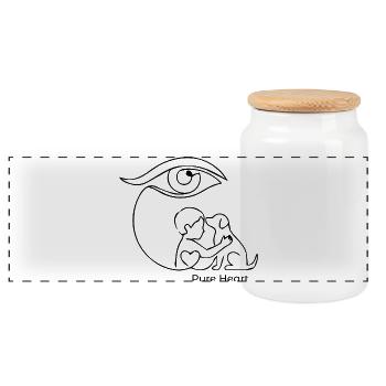 Guardian Eye – Kind & Hund One-Line-Art - Panorama Keksdose mit Holzdeckel - Weiß - Vorne