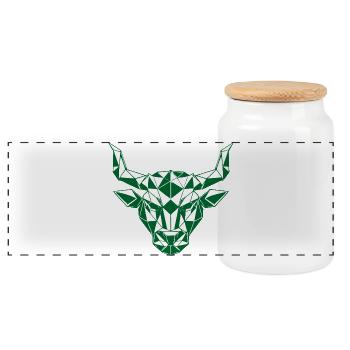 Geometric Bull Head Green Polygon - Panoramic Cookie Jar with Wooden Lid - white - Front