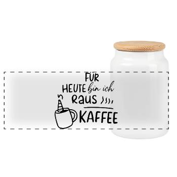 Für heute bin ich raus - Kaffee Motivation Morgen - Panorama Keksdose mit Holzdeckel - Weiß - Vorne