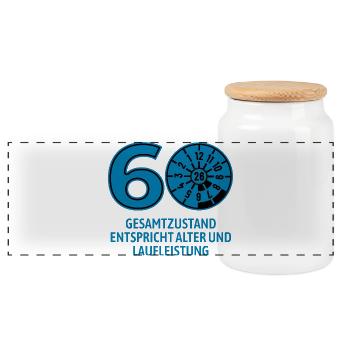 HU Mai 2026 - 60 Jahre - Geburtstag Geschenk - Panorama Keksdose mit Holzdeckel - Weiß - Vorne