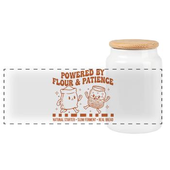 Sourdough Bread Baking Baker Powered By Flour - Panoramic Cookie Jar with Wooden Lid - white - Front