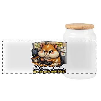 Bürohamster Ich erledige das Meme - Panorama Keksdose mit Holzdeckel - Weiß - Vorne