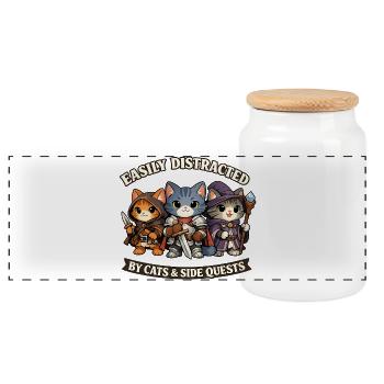 Warrior Cats and Side Quests Humor - Panoramic Cookie Jar with Wooden Lid - white - Front
