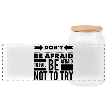 Afraid To Fail Try Quote - Panoramic Cookie Jar with Wooden Lid - white - Front