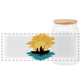 Papa Enfant Bateau de pêche Chemise au coucher du soleil - Boîte à biscuits avec couvercle en bois - blanc - Devant