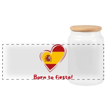 Spanien Herz Flagge Born to Fiesta - Panorama Keksdose mit Holzdeckel - Weiß - Vorne