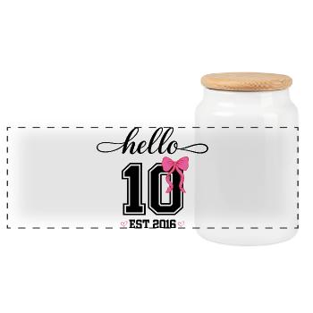 Bonjour 10 Est 2016 Girl Birthday Design - Boîte à biscuits avec couvercle en bois - blanc - Devant