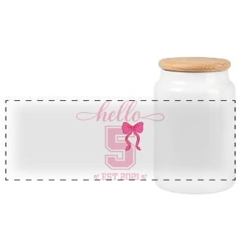 Bonjour 5 Est 2021 Girl Birthday Design - Boîte à biscuits avec couvercle en bois - blanc - Devant
