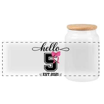 Bonjour 5 Est 2021 Girl Birthday Design - Boîte à biscuits avec couvercle en bois - blanc - Devant