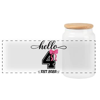 Bonjour 4 Est 2022 Girl Birthday Design - Boîte à biscuits avec couvercle en bois - blanc - Devant