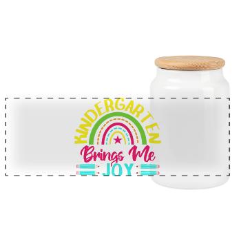 Pre K Teacher Brings Me Joy Kindergarten Teacher - Panoramic Cookie Jar with Wooden Lid - white - Front