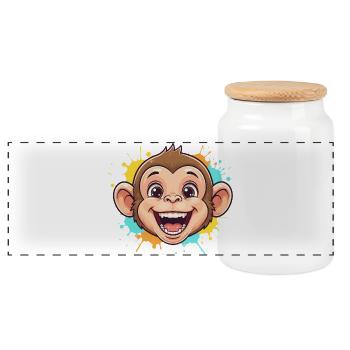 Singe joyeux avec des éclaboussures de peinture - Boîte à biscuits avec couvercle en bois - blanc - Devant