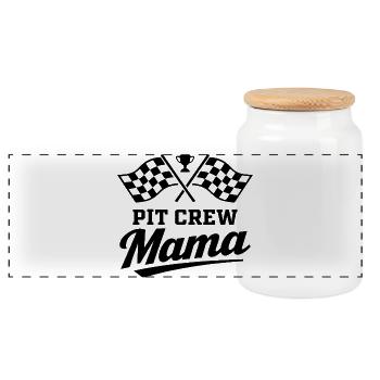 Pit Crew Mama Motorsport Racing Design - Panorama Keksdose mit Holzdeckel - Weiß - Vorne