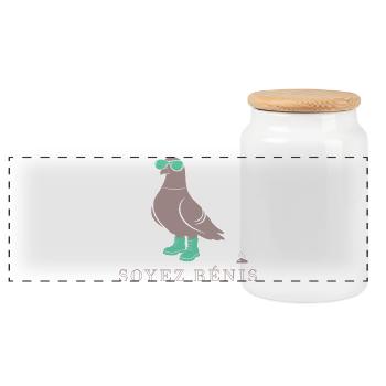 Pigeon Soyez Bénis Vert - Boîte à biscuits avec couvercle en bois - blanc - Devant