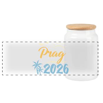 Prag 2026 - Panorama Keksdose mit Holzdeckel - Weiß - Vorne