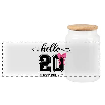 Bonjour 20 Est 2006 Design d’anniversaire féminin - Boîte à biscuits avec couvercle en bois - blanc - Devant