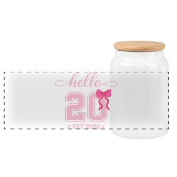 Bonjour 20 Est 2006 Design d’anniversaire féminin - Boîte à biscuits avec couvercle en bois - blanc - Devant