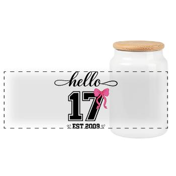 Bonjour 17 Est 2009 Girl Birthday Design - Boîte à biscuits avec couvercle en bois - blanc - Devant