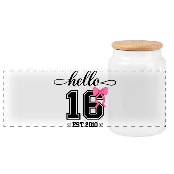 Bonjour 16 Est 2010 Girl Birthday Design - Boîte à biscuits avec couvercle en bois - blanc - Devant
