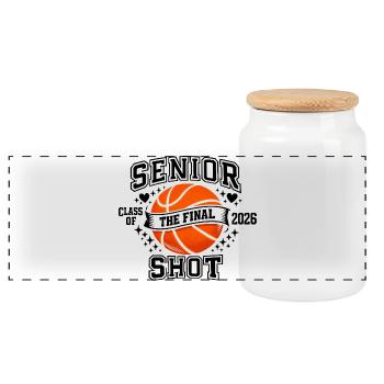 Senior 2026 Basketball - The Final Shot Class - Panoramic Cookie Jar with Wooden Lid - white - Front