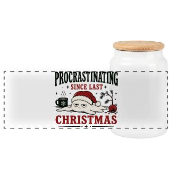 Procrastinating since last Christmas - Panoramic Cookie Jar with Wooden Lid - white - Front