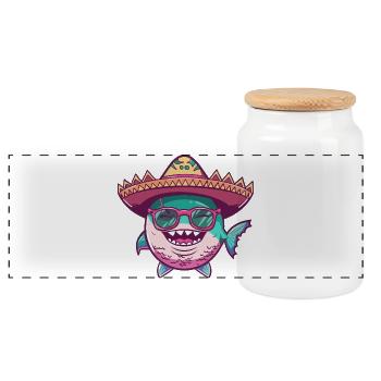Piranha Fish Sombrero - Panoramic Cookie Jar with Wooden Lid - white - Front