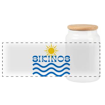 Sikonos – Sonne über blauen Wellen - Panorama Keksdose mit Holzdeckel - Weiß - Vorne
