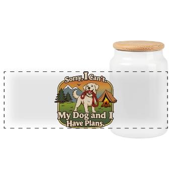 Sorry, I'm already scheduled with the dog! - Panoramic Cookie Jar with Wooden Lid - white - Front