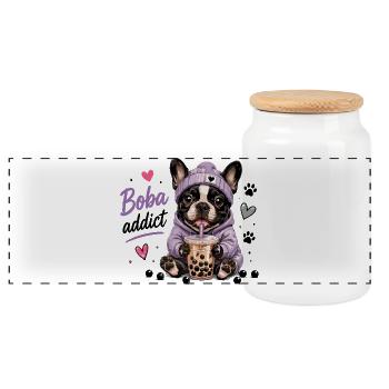  Boba Addict Französische Bulldogge Bubble Tea - Panorama Keksdose mit Holzdeckel - Weiß - Vorne
