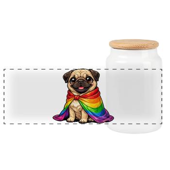 Pug Pride Dog Manteau arc-en-ciel LGBTQ - Boîte à biscuits avec couvercle en bois - blanc - Devant