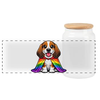 Basset Hound Pride Dog Rainbow Cloak LGBTQ - Panoramic Cookie Jar with Wooden Lid - white - Front