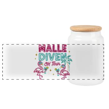 Malle Diven On Tour Damen Flamingo Mallorca Party - Panorama Keksdose mit Holzdeckel - Weiß - Vorne