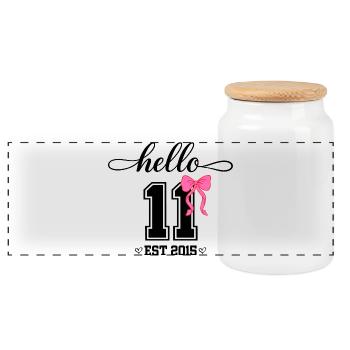 Bonjour naissance de la fille Coquette Bow 11 Est 2015 - Boîte à biscuits avec couvercle en bois - blanc - Devant