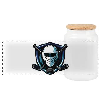 Eishockey Maske Wappen - Panorama Keksdose mit Holzdeckel - Weiß - Vorne