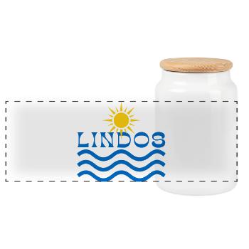 Lindos Sun and Waves - Panoramic Cookie Jar with Wooden Lid - white - Front