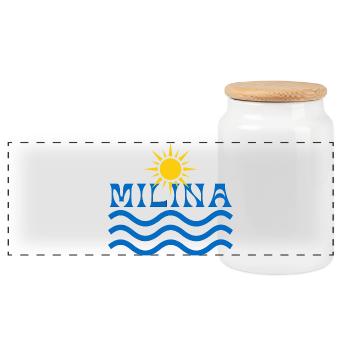 Milina Sonne und Wellen - Panorama Keksdose mit Holzdeckel - Weiß - Vorne