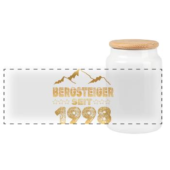 geboren 1998 - Panorama Keksdose mit Holzdeckel - Weiß - Vorne