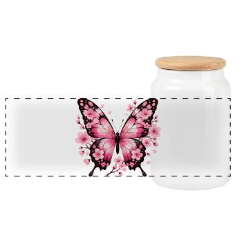 Papillon aux ailes de fleurs roses - Boîte à biscuits avec couvercle en bois - blanc - Devant